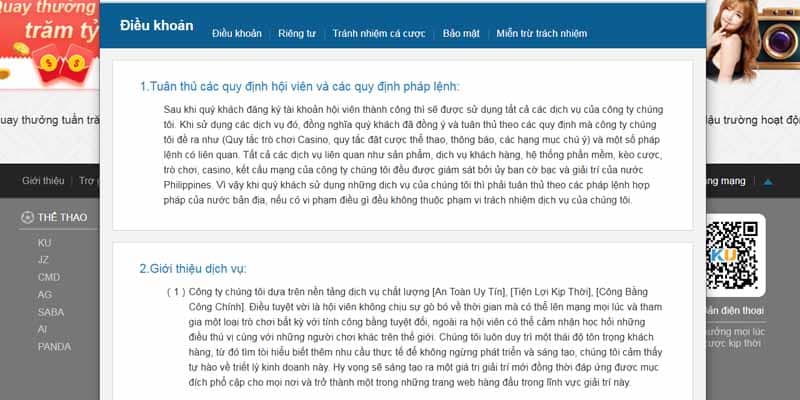 Người dùng không tuân thủ điều khoản điều kiện tại nhà cái